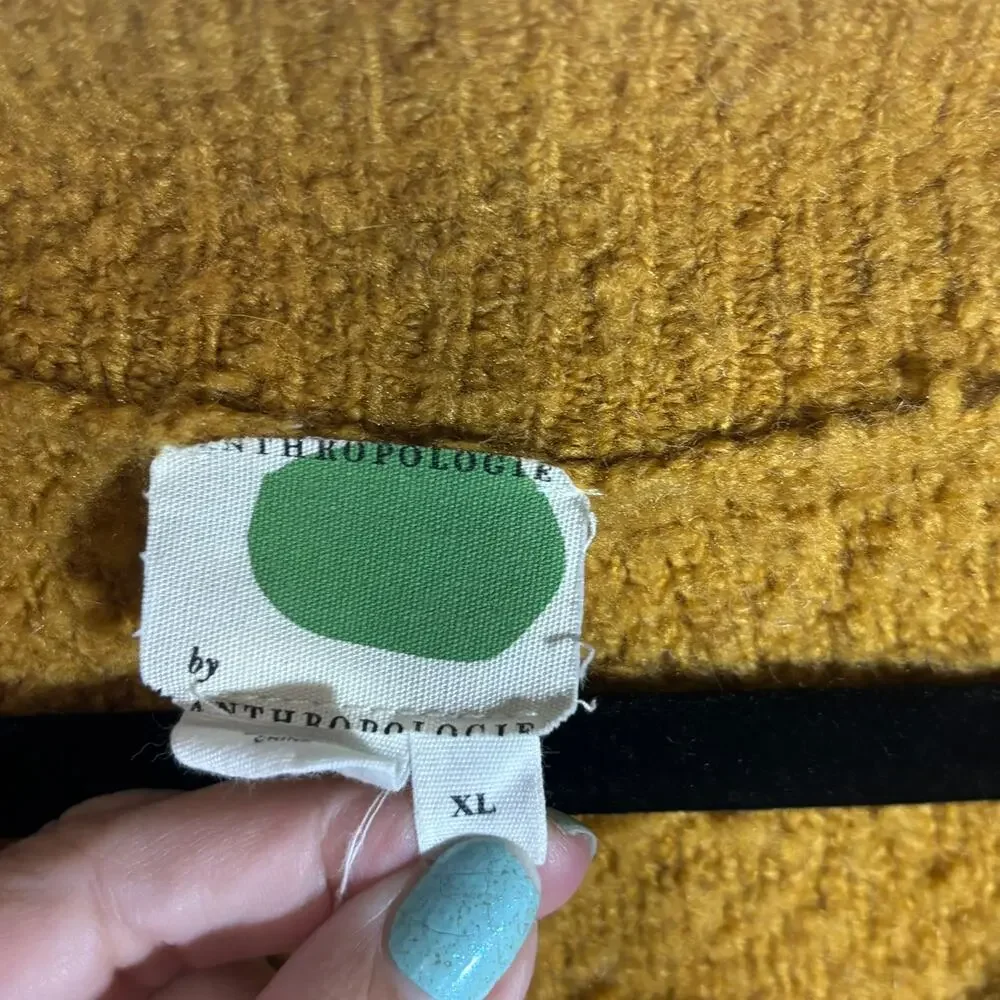Anthropologie Womens XL Mustard Gold V-Neck Alpaca Wool Boucle Knit Sweater Top